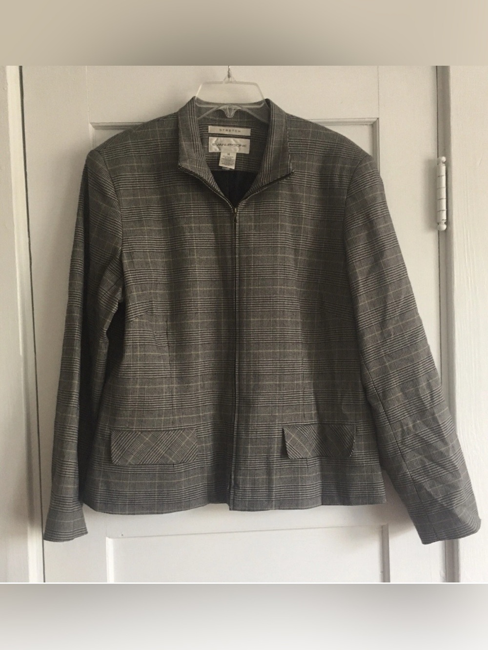 Women's Evan-Picone Sz 14 Stretch Zip-Up Jacket Black & White EUC Classic Preppy